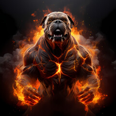 Sticker - Strong Dog with Fire Spirit Showing Muscle