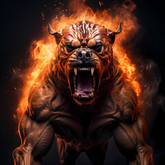 Canvas Print - Strong Dog with Fire Spirit Showing Muscle