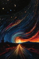Wall Mural - ai generated illustration of a stunning night sky with a celestial light trail and glittering stars