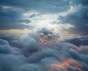 Wall Mural - evening sky featuring an illuminated face in the clouds, ai-generated.