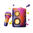 microphone with speaker for music entertainment new year party with confetti 3d icon illustration render design