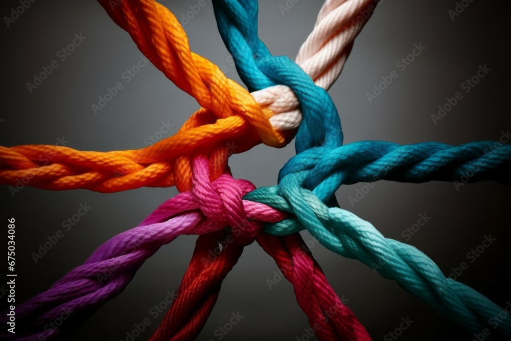 Different Rope Background Different ropes are woven into a knot. Teamwork concept. Background ...