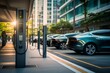 Charging station for electric vehicles. Background with selective focus and copy space
