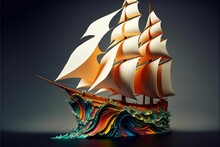 AI Generated Illustration Of A Giant Origami Sailboat Model Made Of Paper On A Gray Background