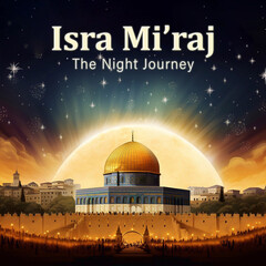 Wall Mural - Al-Isra wal Mi'raj Poster Design. The night journey Prophet Muhammad Illustration