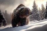 Fototapeta  - AI generated illustration of a grizzly bear waling during a snowstorm