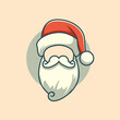 Twarz Świętego Mikołaja z brodą, wąsami i świąteczną czapką z pomponem. Ilustracja wektorowa do wykorzystania przy świątecznych projektach.