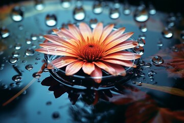 Poster - AI generated illustration of a close-up of water droplets on a vibrant flower