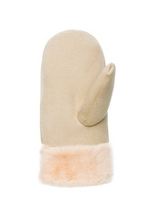 Women's fur mittens isolated on a white background.