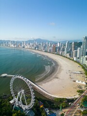 Spectacular view of a huge paddle wheel on Balneario Camboriu city beach