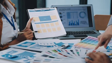 Team of Creative Web Graphic Designer planning, drawing website ux app for mobile phone application and development template layout, process to developing prototype wireframe, User experience concept.