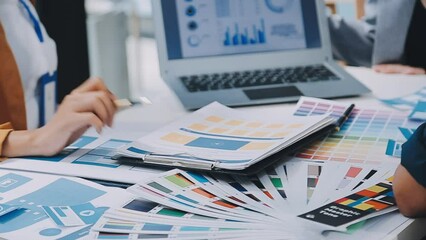 Team of Creative Web Graphic Designer planning, drawing website ux app for mobile phone application and development template layout, process to developing prototype wireframe, User experience concept.