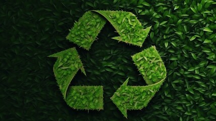 Sticker - AI generated illustration of a green recycling symbol from leaves