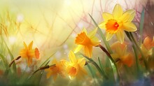 AI Generated Illustration Of A Vibrant Display Of Yellow Daffodils Blooming In A Lush Garden