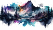 AI generated illustration of a landscape painting with mountains, billowing clouds