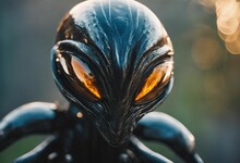A Very Pretty Alien Statue With Glowing Eyes In A Field