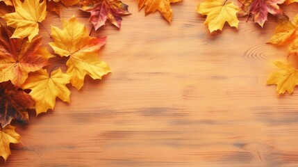 Wall Mural - Beautiful autumn background with fallen leaves on a yellow background