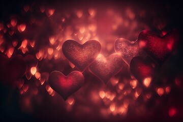 Wall Mural - AI generated illustration of blurred lights in the shape of red hearts