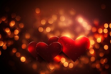 Wall Mural - AI generated illustration of red hearts against a blurred bokeh background