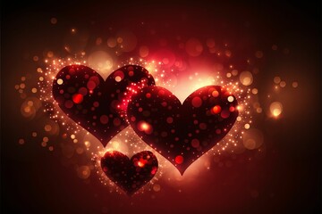 Wall Mural - AI generated illustration of red hearts against a blurred bokeh background