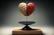 AI-generated illustration of halves of the brain and heart. Decision making, logic versus feelings.
