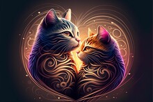 AI-generated Illustration Of A Couple Of Cats In Love. Valentine's Day Concept.