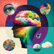 AI generated illustration of human head depiction with vibrant cloudy brain and affecting aspects