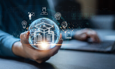 Wall Mural - human with technology internet learning and study online class webinar technology, e-learning, onlin