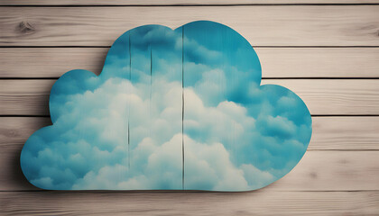 Wall Mural - close up one blue cloud on a wooden background
