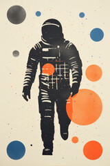 Wall Mural - vintage style illustration of a space astronaut. abstract science fiction poster or banner