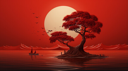 Wall Mural - silhouette of a tree on the beach HD 8K wallpaper Stock Photographic Image