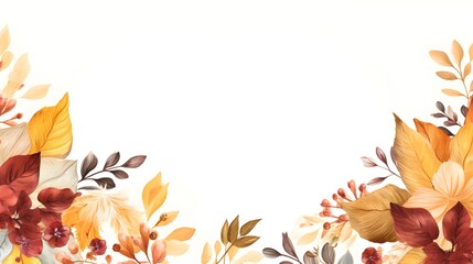 Autumn, Thanksgiving and Harvest Day frame with hand drawn colorful leaves, berries, acorns. Fall seasonal background with cozy elements. Vector illustration.