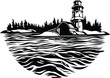 Lake Michigan Lighthouse Logo Monochrome Design Style