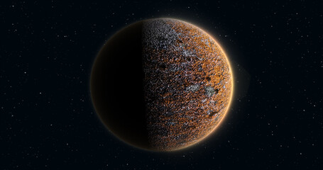 Wall Mural - abstract planet red rusty realistic futuristic round sphere against the background of stars in space