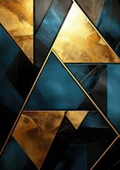 Wall Mural - Abstract blue black gold triangle shapes and luxury