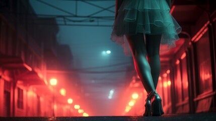 Wall Mural - woman's legs in neon city lights