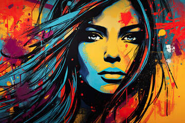 Wall Mural - Abstract woman portrait in pop art style. Modern colorful painting