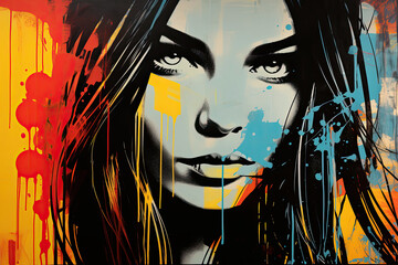 Wall Mural - Abstract woman portrait in pop art style. Modern colorful painting