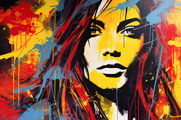 Wall Mural - Abstract woman portrait in pop art style. Modern colorful painting