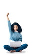 © Shubham/peopleimages.com - Laptop, research and fist with woman, win and excited on isolated on transparent png background. Celebrate, success and website for work, communication and internet for remote work and advertising