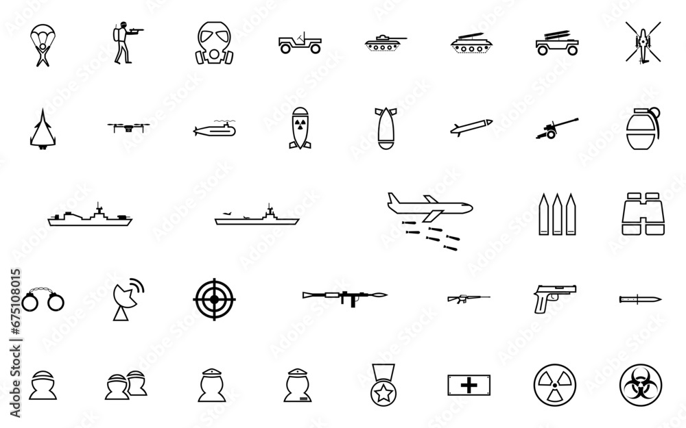 Military and Army Line Art SVG Icons Set Stock Vector | Adobe Stock