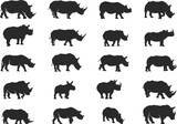 Fototapeta Pokój dzieciecy - Rhino silhouettes, Rhinos silhouette, Rhino vector illustration, Rhino clipart, Rhino Svg, Rhino icon bundle