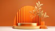 orange podium has a curved orange shape and gold