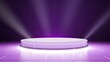 White podium illuminated by purple spotlights