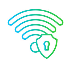 Wall Mural - Wifi security security icon with blue and green gradient outline style. security, technology, wifi, internet, network, digital, safety. Vector Illustration