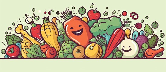 Wall Mural - The creative artist designed a happy cartoon character of a white hand drawn illustration a joyful icon isolated on a white background showcasing a colorful line art of vegetables blending a