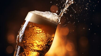 Beer is pouring into glass against beautiful background, beverage concept