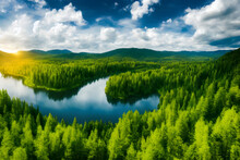 AI Generated Illustration Of The Lake Surrounded By Green Vegetation