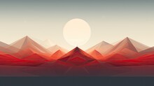  A Red Mountain Landscape With A Moon In The Sky And A Red Mountain Landscape With A Red Moon In The Sky.  Generative Ai