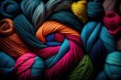 AI generated illustration of colorful pile of multicolored knitted fabrics textures